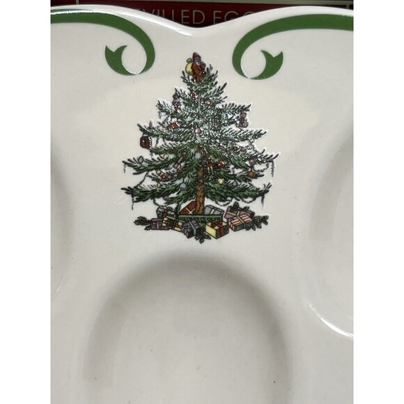 Spode Holiday Christmas Tree Porcelain Devilled Egg Dish, 13 Inch Holds 12 Eggs - Picture 3 of 8